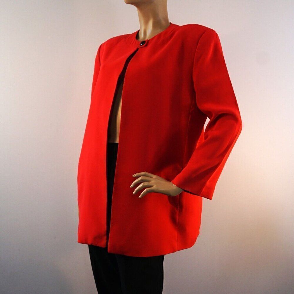 Vintage Linda Allard Ellen Tracy Long Red Silk Jacket